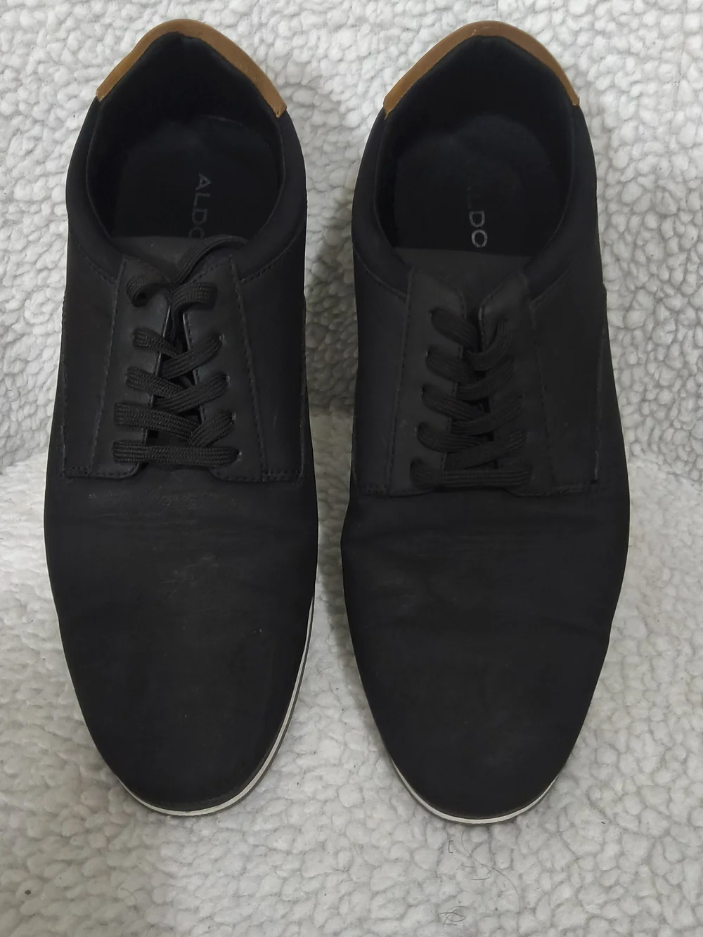 Aldo Men’s Black Derby Shoes with Tan Heel Accent Size 9